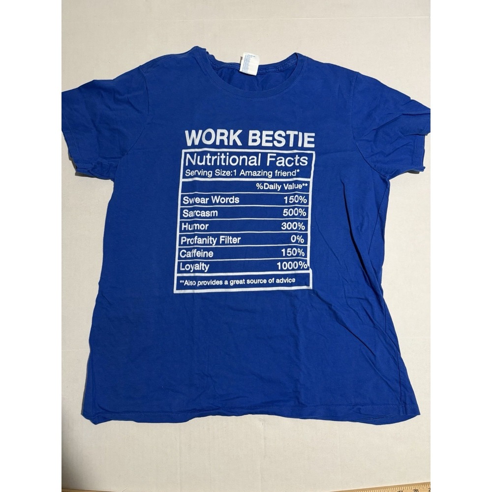 port & company 'work bestie'‎ blue funny tee, mens xl t-shirt